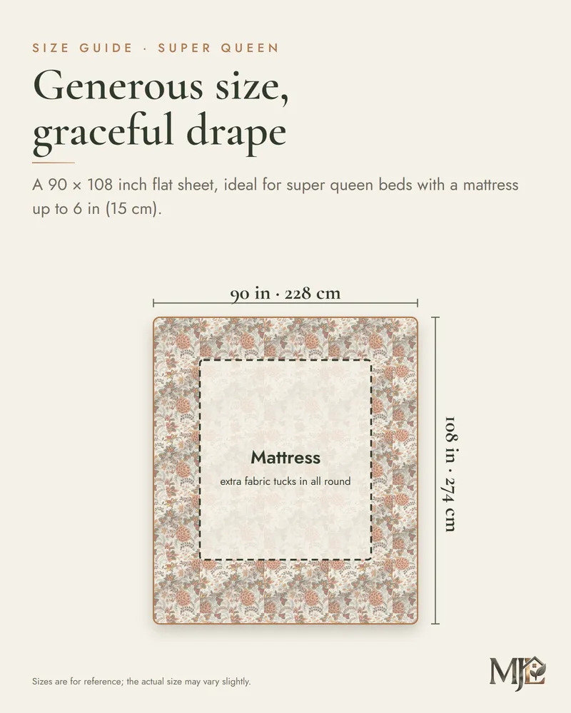 Rust Red Floral Jaal Bedsheet: Size guide