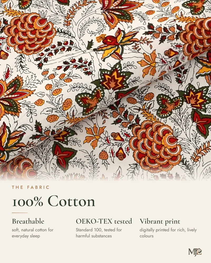 Rust Red Floral Jaal Bedsheet: Fabric