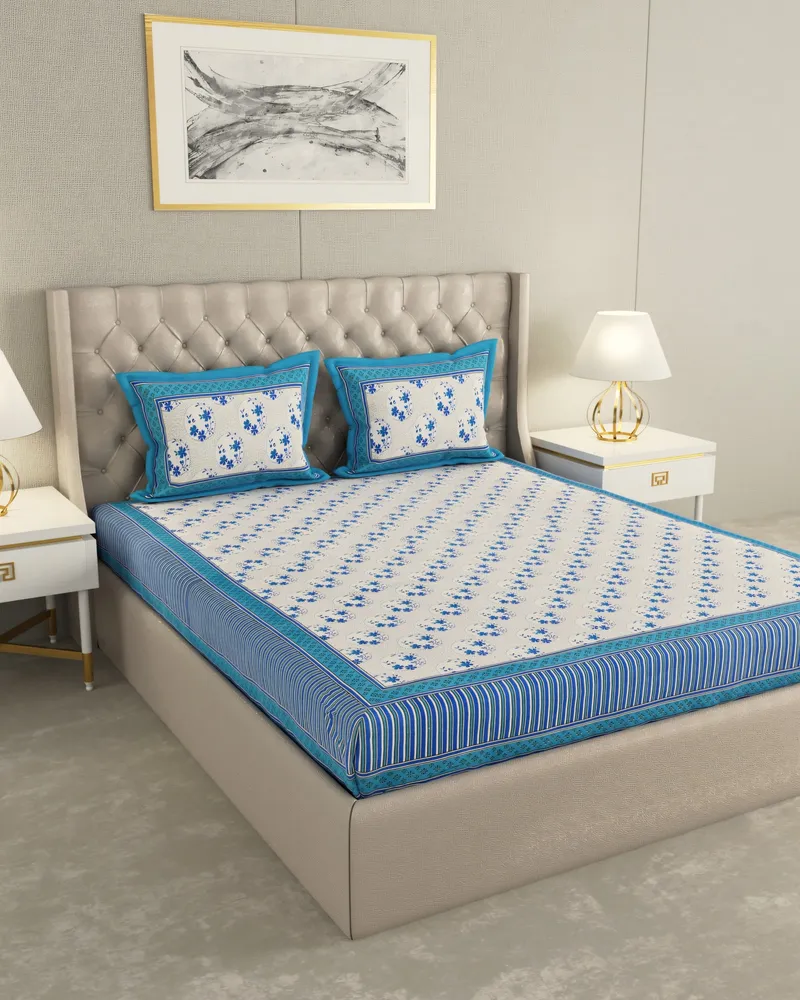 Blue Floral Medallion Bedsheet: Hero