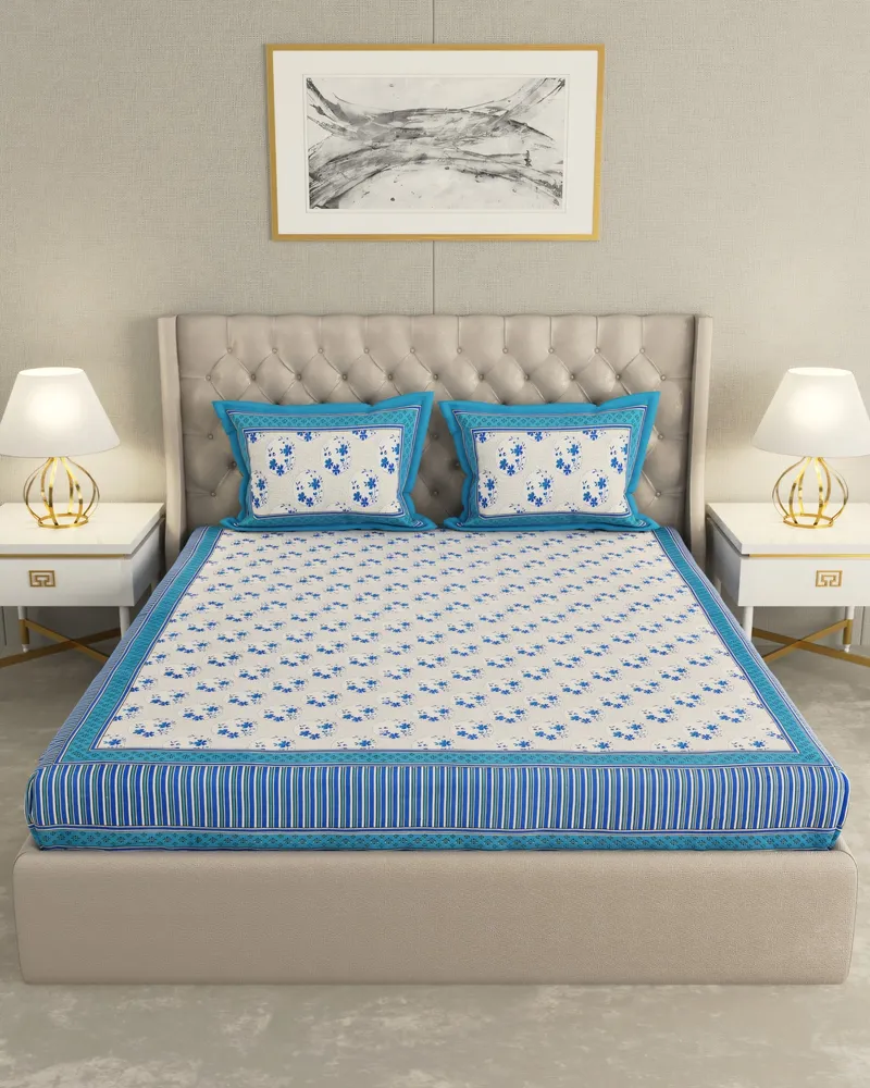 Blue Floral Medallion Bedsheet: Front view
