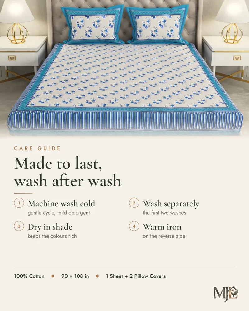 Blue Floral Medallion Bedsheet: Care