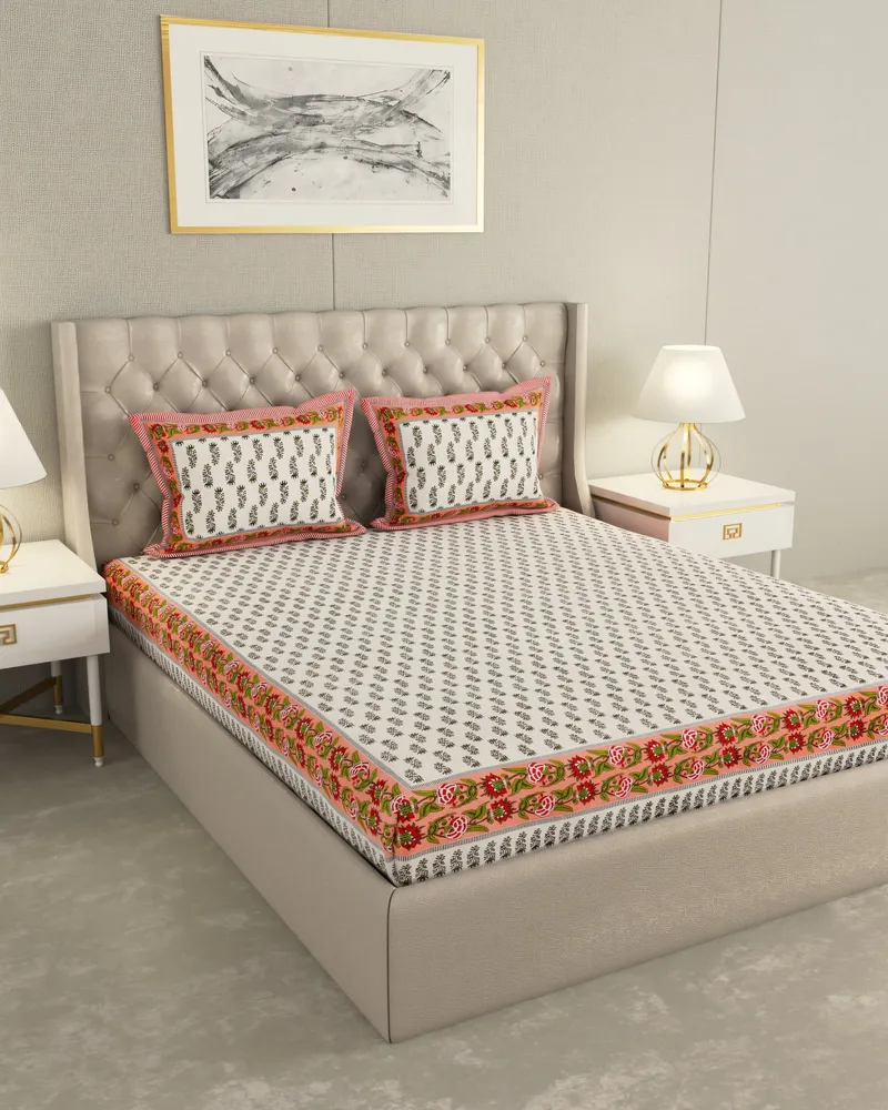 Coral Sanganeri Buti Bedsheet: Hero