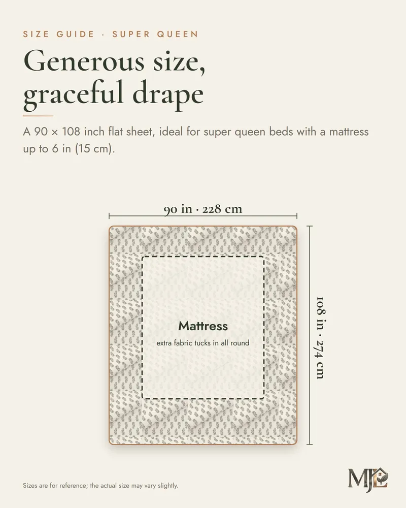 Coral Sanganeri Buti Bedsheet: Size guide