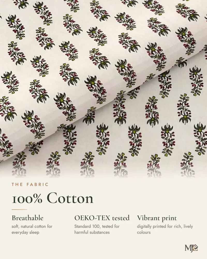Coral Sanganeri Buti Bedsheet: Fabric