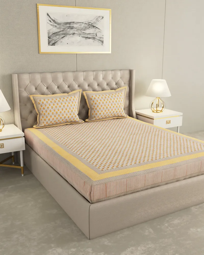 Sand & Saffron Buti Bedsheet: Hero