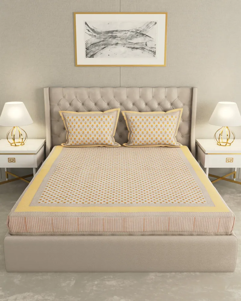 Sand & Saffron Buti Bedsheet: Front view