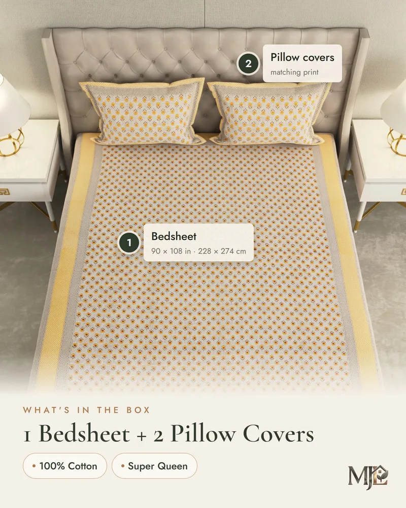 Sand & Saffron Buti Bedsheet: What is in the set