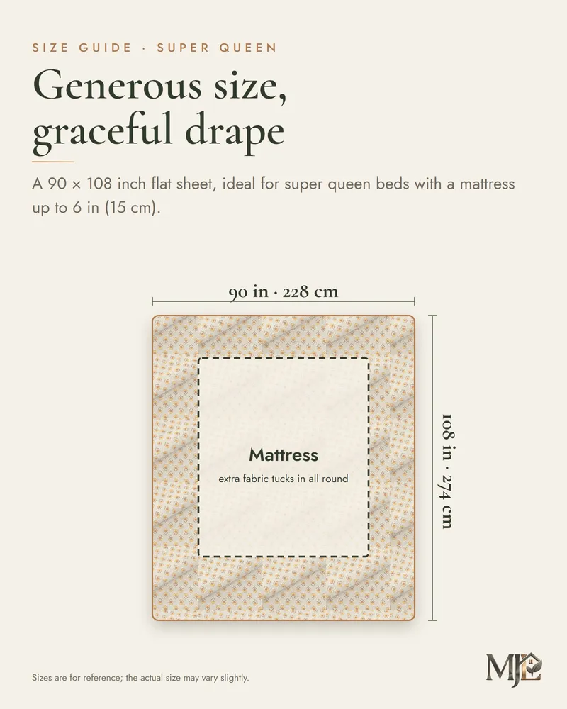 Sand & Saffron Buti Bedsheet: Size guide