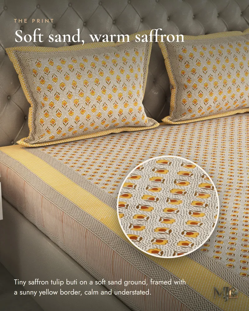 Sand & Saffron Buti Bedsheet: Print close-up