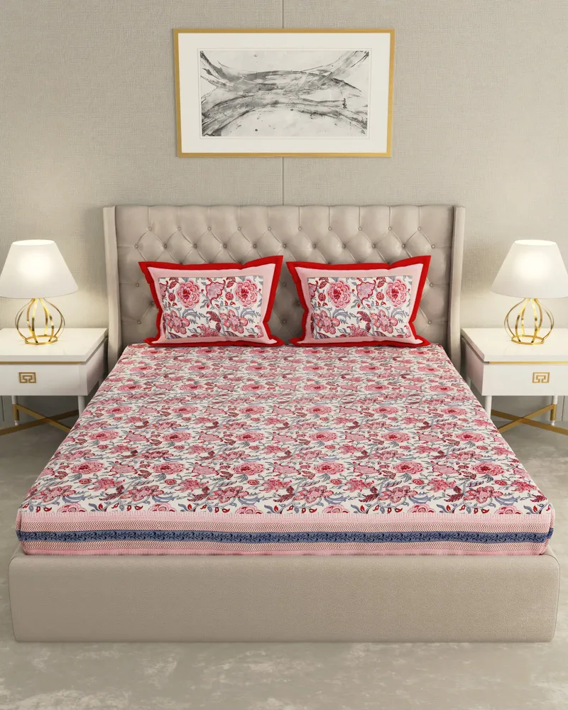 Rose Floral Jaal Bedsheet: Front view