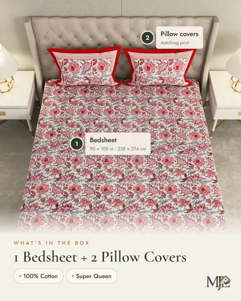 Rose Floral Jaal Bedsheet: What is in the set