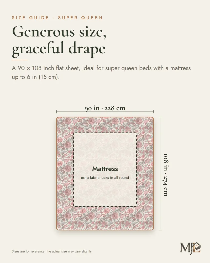 Rose Floral Jaal Bedsheet: Size guide