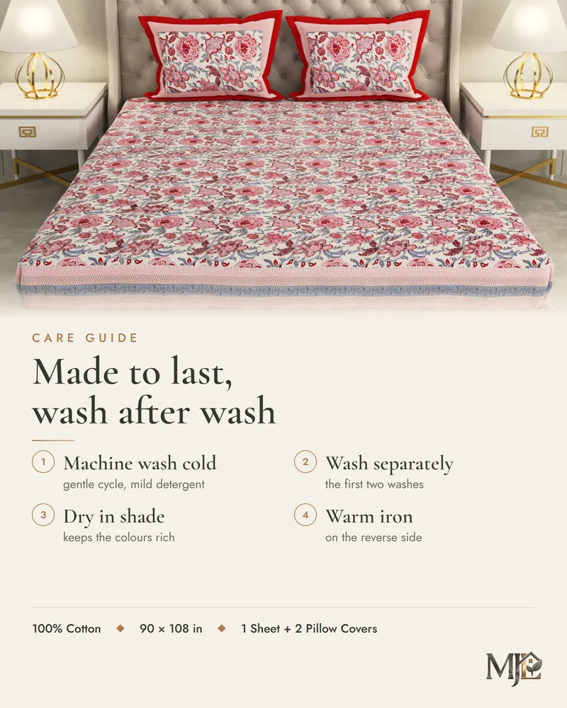 Rose Floral Jaal Bedsheet: Care